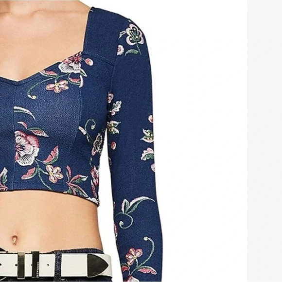 Bcbgeneretion Floral Cropped Top Blouse Blue Size Large long Sleeve - Picture 11 of 13
